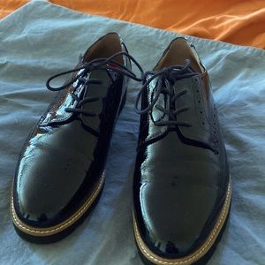 Franco Sarto black patent oxfords